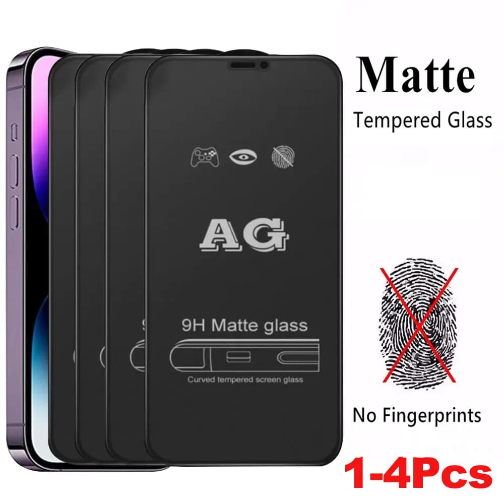 Protetor de tela fosco em vidro temperado para smartphones AG, 9H, curvado, 1-4PCS, sem impressões digitais