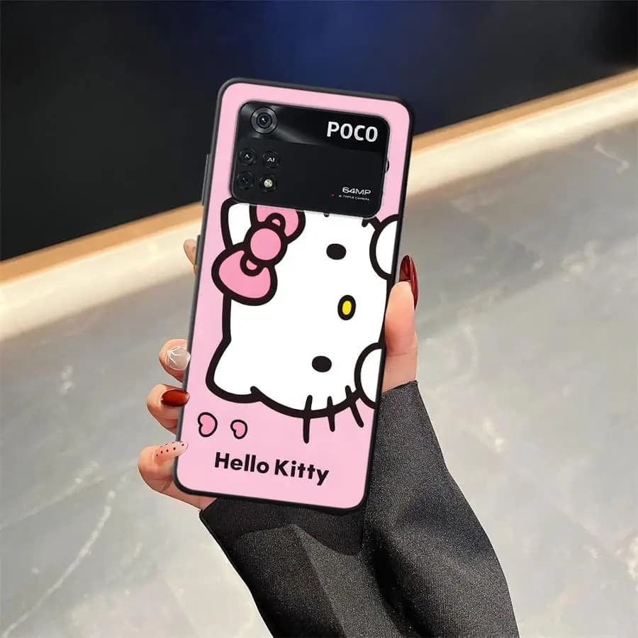 Capa rosa Sanrio Hello Kitty macia antirrisco compatível com Xiaomi POCO com desenho da personagem