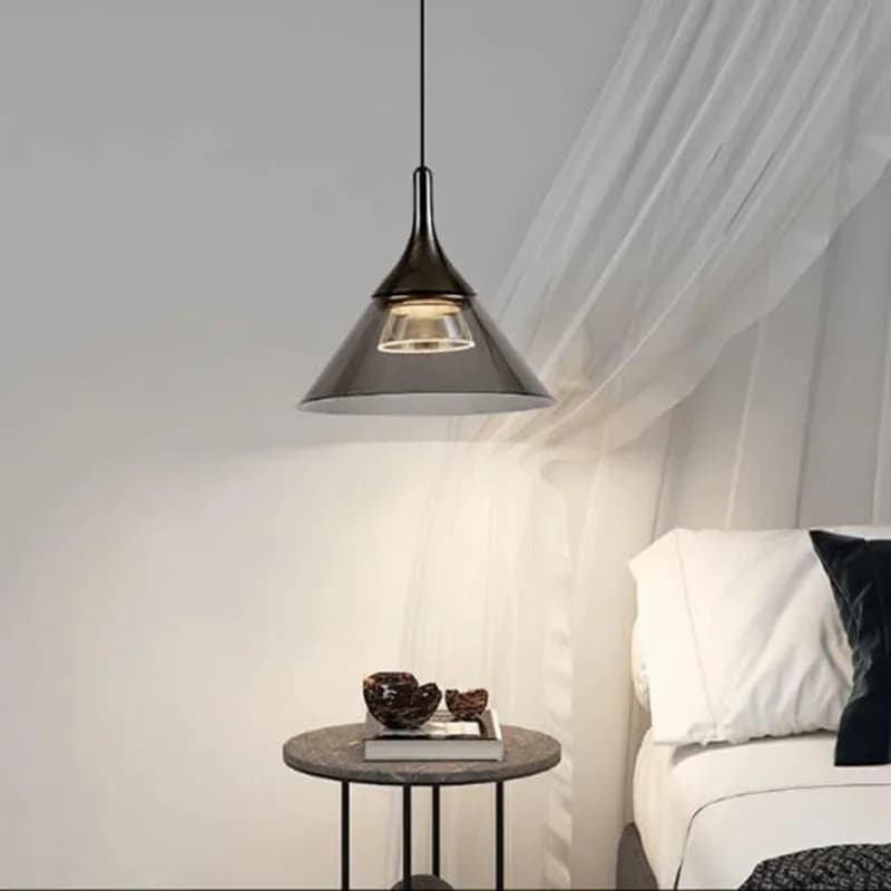 Lustre de LED simples e moderno com cúpula cinza e luzes LED brancas