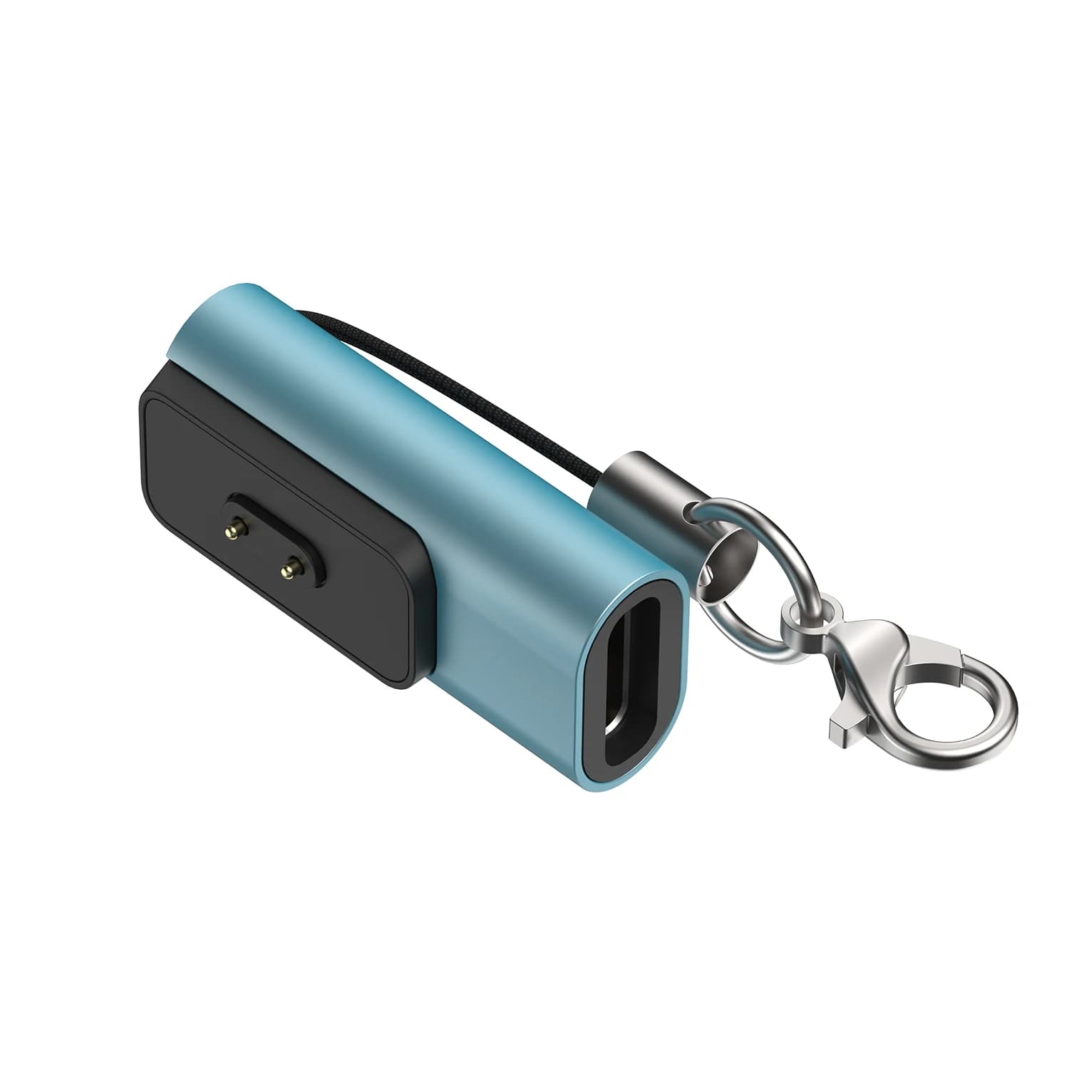 Cabo carregador azul para smartwatch Xiaomi Band 10 com conector USB-C e chaveiro metálico