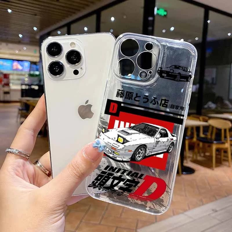 Capa flexível transparente para Xiaomi Redmi Note com arte Initial D, carro branco e detalhes em vermelho e preto
