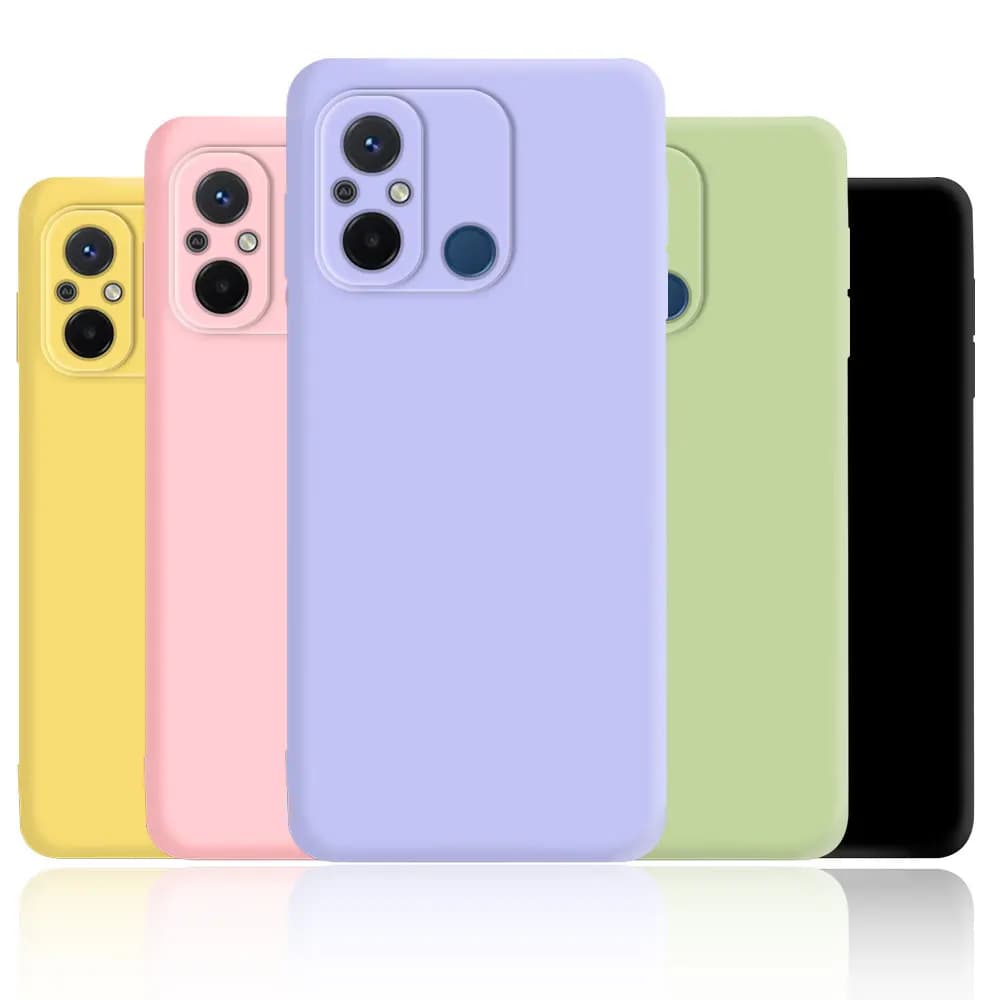 Capa tpu de silicone macio líquido para Xiaomi, cores amarelo, rosa, lilás e verde.