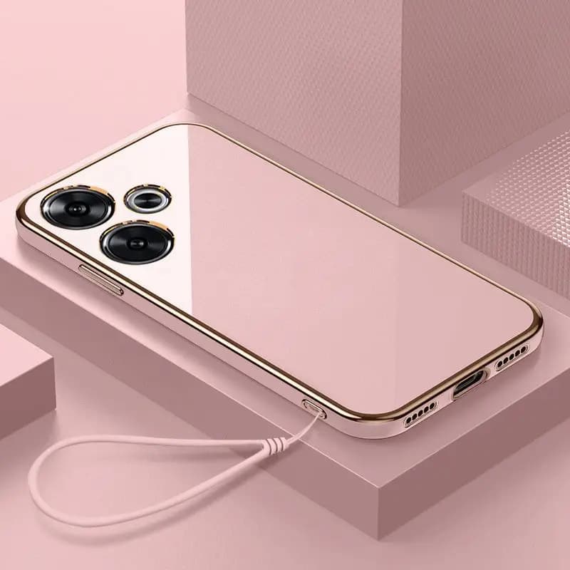 Capa traseira rosa com borda dourada para smartphone Aoffs com três câmeras traseiras e porta USB-C