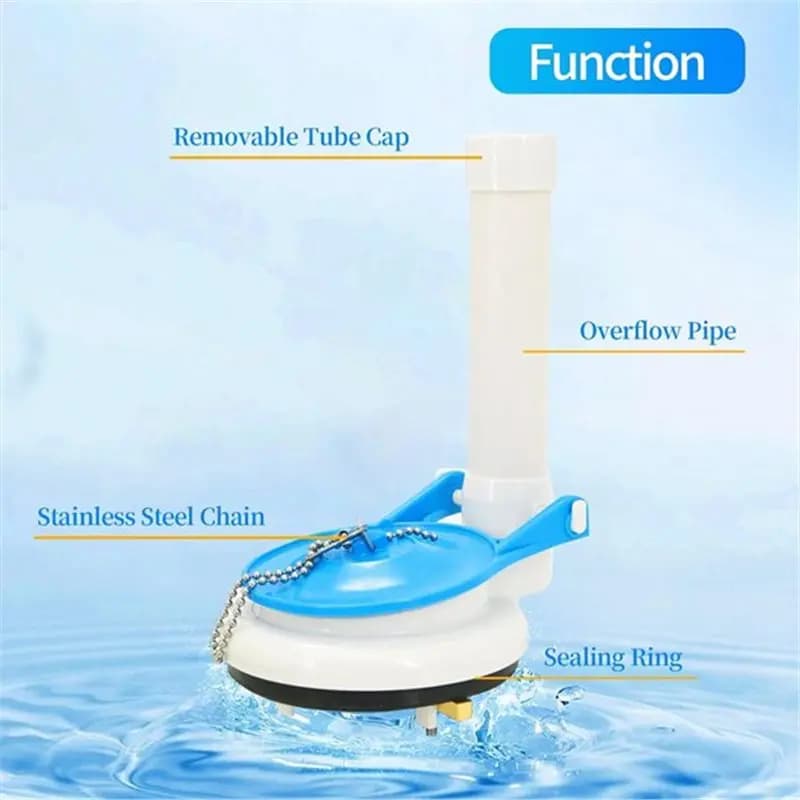 Detalhes da válvula de descarga para vaso sanitário com tubo removível, corrente inox e anel de vedação