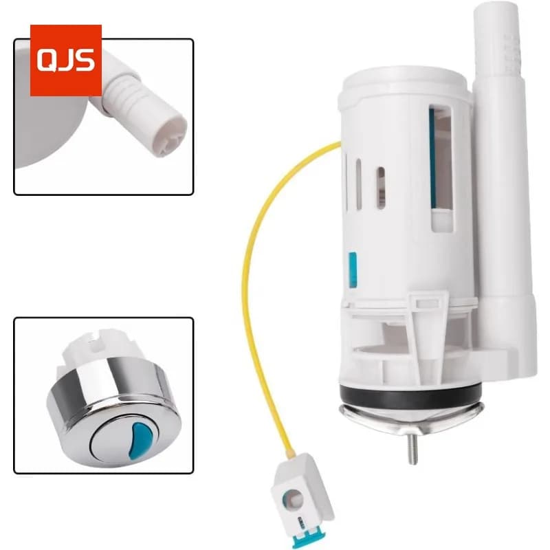 Válvula de descarga dupla branca 2 polegadas com botão cromado azul e detalhes em azul para vaso sanitário