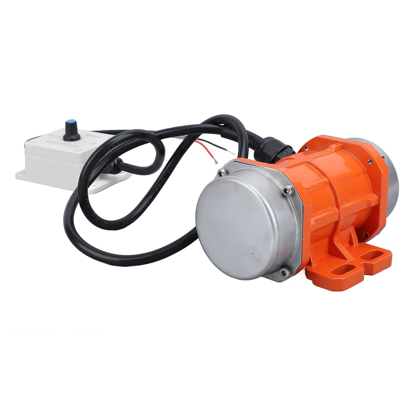 Motor vibratório de concreto brushless laranja com corpo em liga de alumínio e controlador branco com botão azul