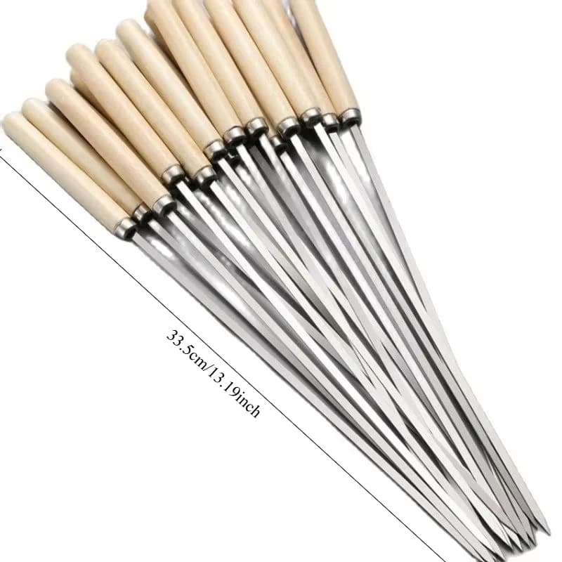 Conjunto de espetos para churrasco Jácotei em aço inox com cabo de madeira natural, 33,5 cm