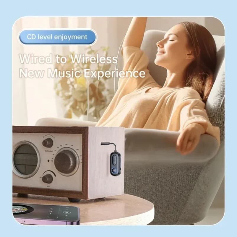 Adaptador de Áudio Sem Fio Bluetooth 5.3 para Avião, TV, PC e Carro