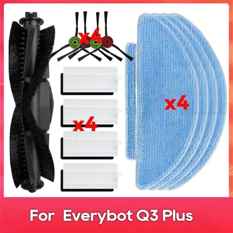 Peças de reposição para robô aspirador Everybot Q3 Plus, incluindo escova lateral, filtros HEPA e panos de limpeza