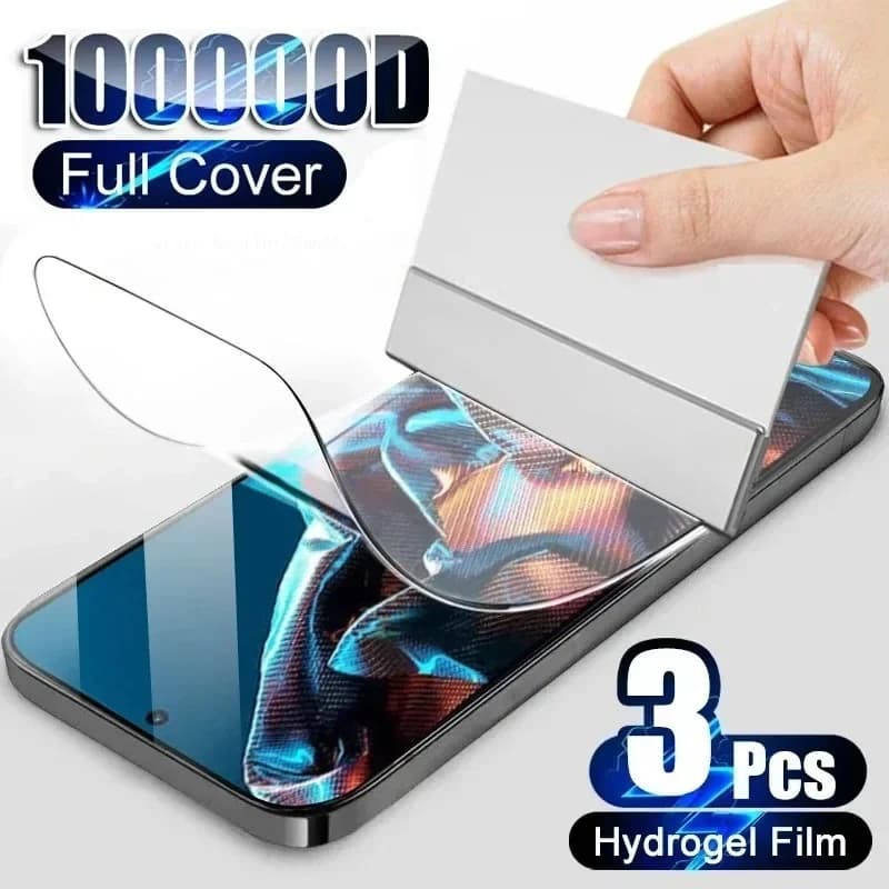 Película protetora de hidrogel para smartphone com 3 peças, efeito de reflexo na tela