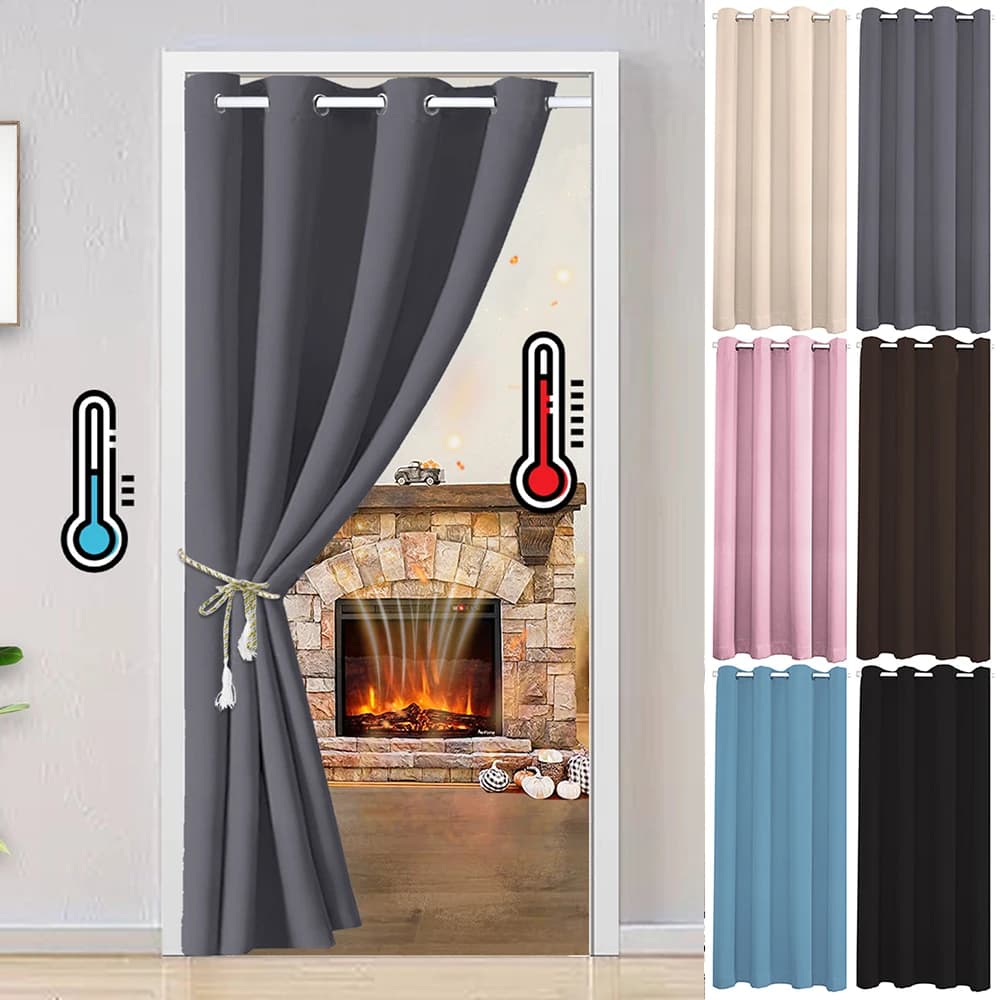 Cortinas blackout para porta, painel sólido com isolamento térmico, ilhó, decoração para sala de estar, janela, quarto, divisor, anel superior