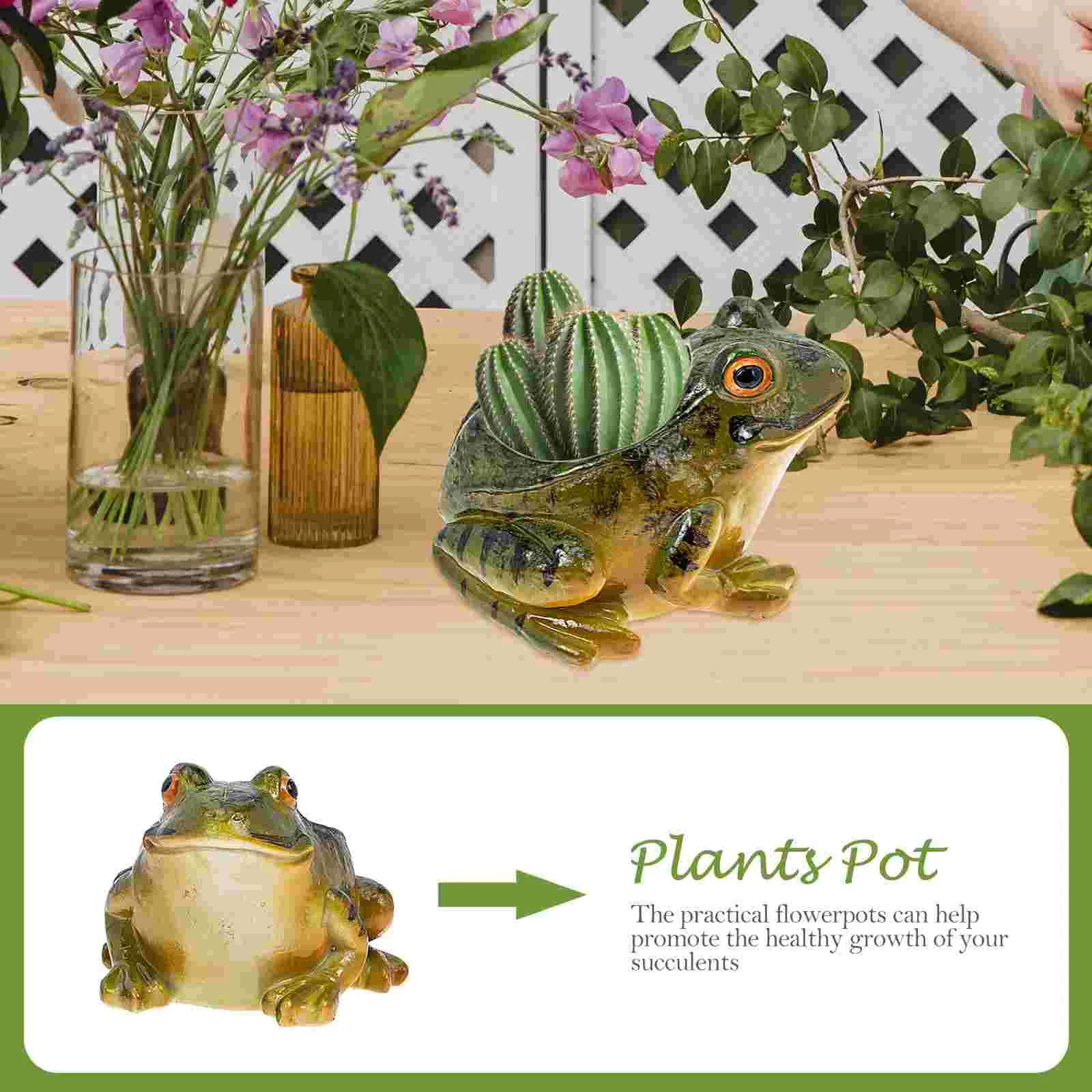 Vaso decorativo sapo em cerâmica verde com suculentas, ideal para crescimento saudável das plantas