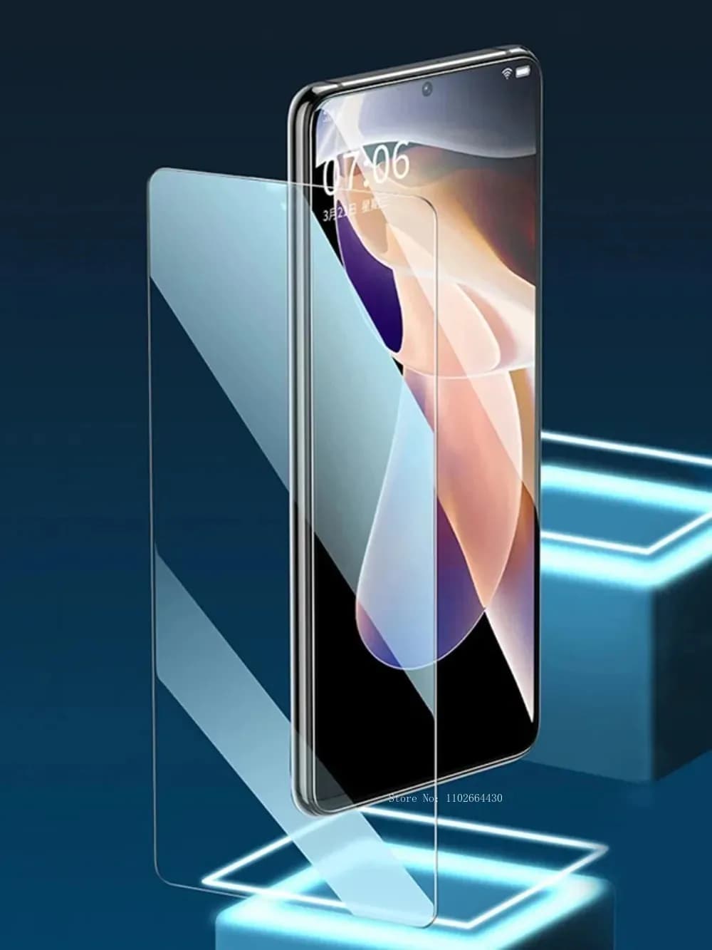 Protetor de tela de vidro temperado transparente para Xiaomi Poco mostrando aplicação e proteção da tela