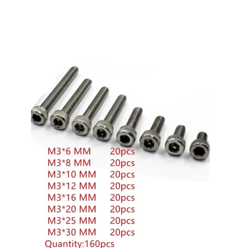 Conjunto de parafusos de aço inoxidável M3 Allen, 160 peças, diferentes tamanhos