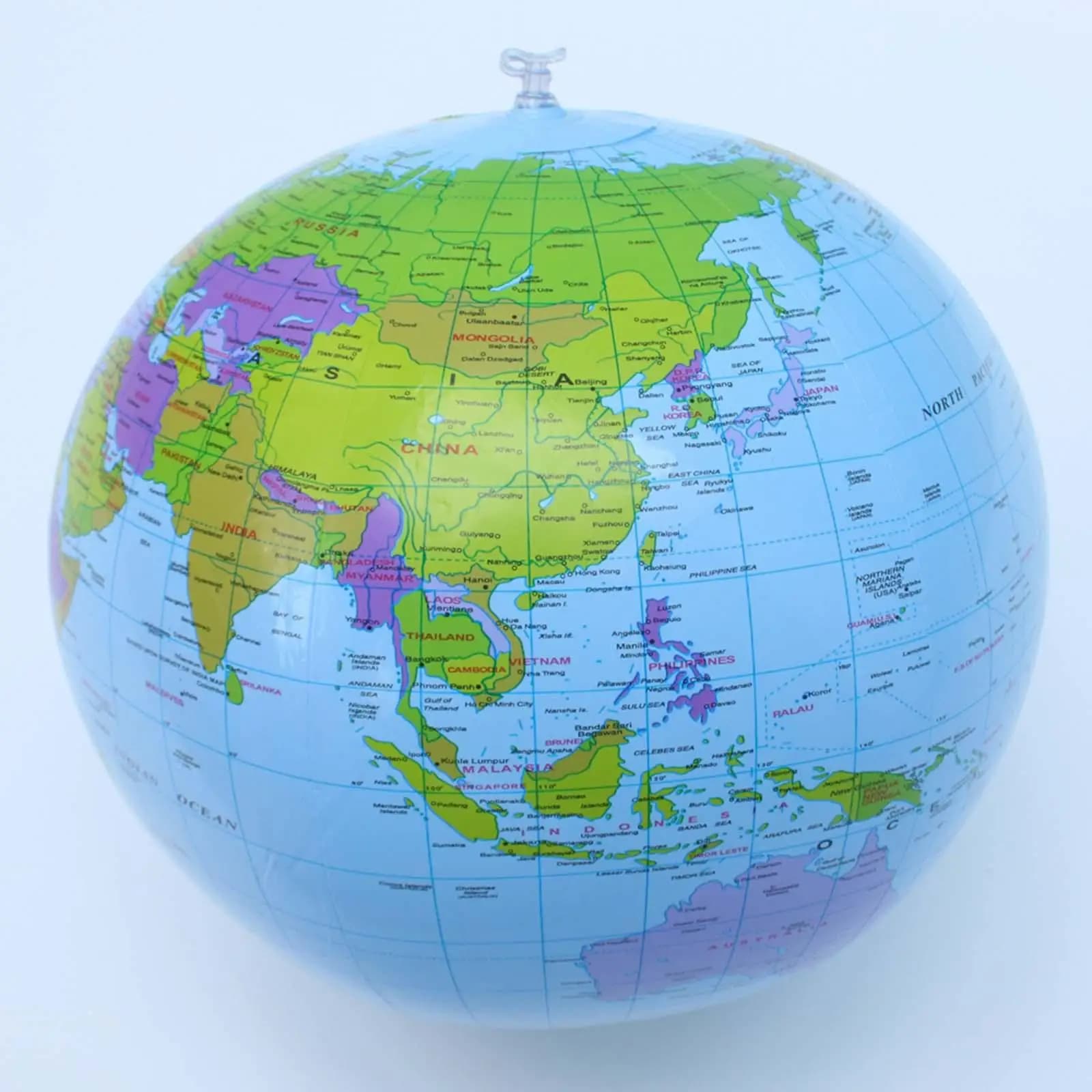 Globo inflável infantil azul em PVC com mapa mundial colorido para aprendizado educativo