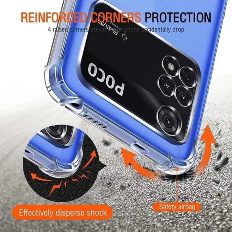 Capa azul para Xiaomi POCO com proteção reforçada nos cantos e airbag de segurança em silicone