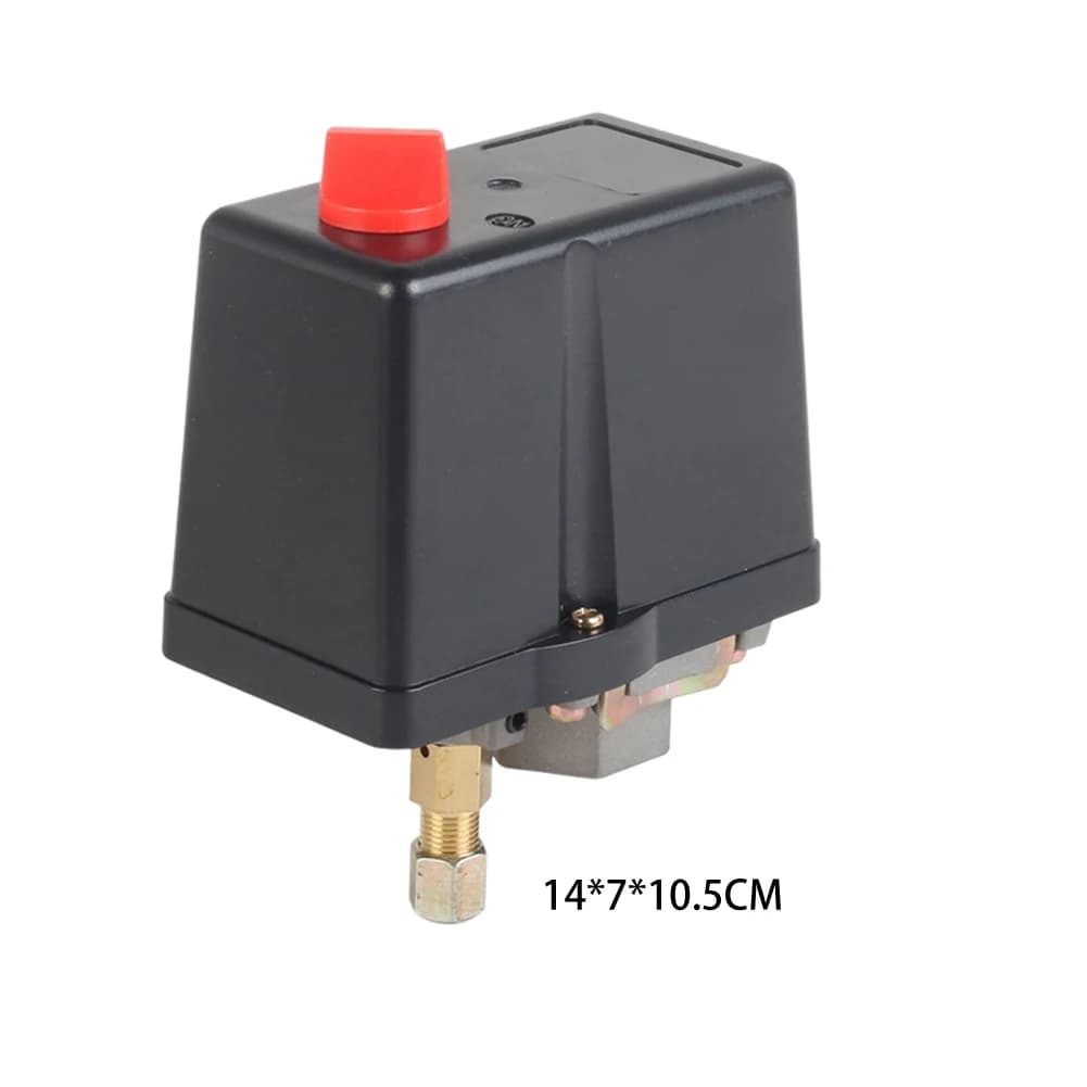 Controlador de pressão para compressor de ar com capa preta e botão vermelho, 14x7x10.5 cm