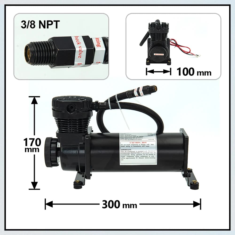 Universal 3/8npt 1/4npt 200psi 480c 12v kit bomba compressor de suspensão a ar cromo/preto