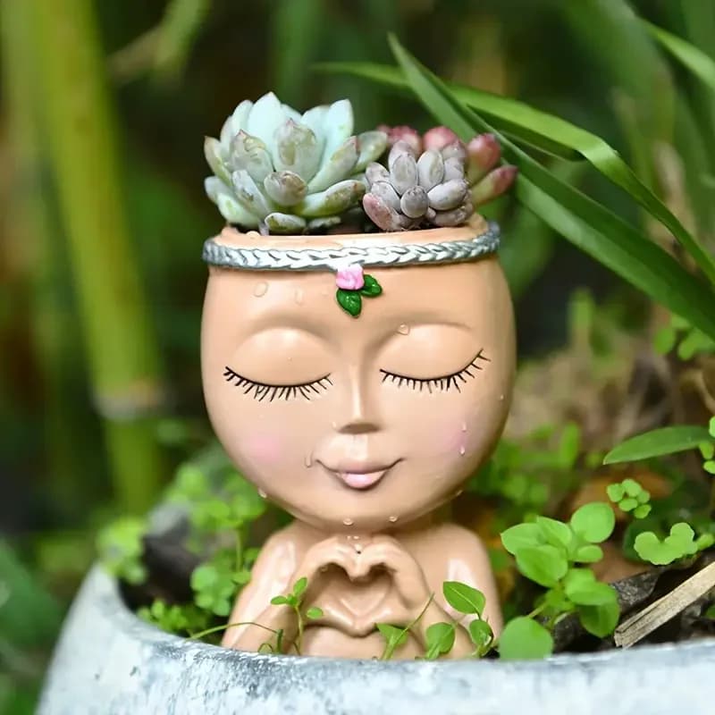 Vaso de resina em forma de cabeça de senhora para suculentas e plantas verdes, decoração para casa