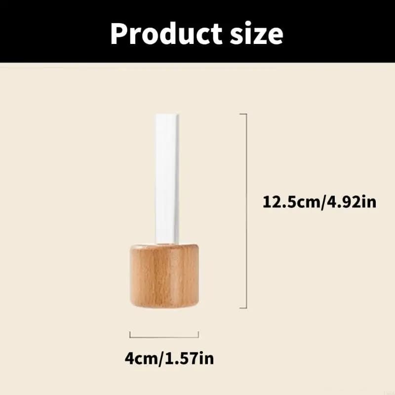 Dimensões do vaso decorativo Jácotei tubo de vidro transparente com base de madeira 12,5cm altura e 4cm largura