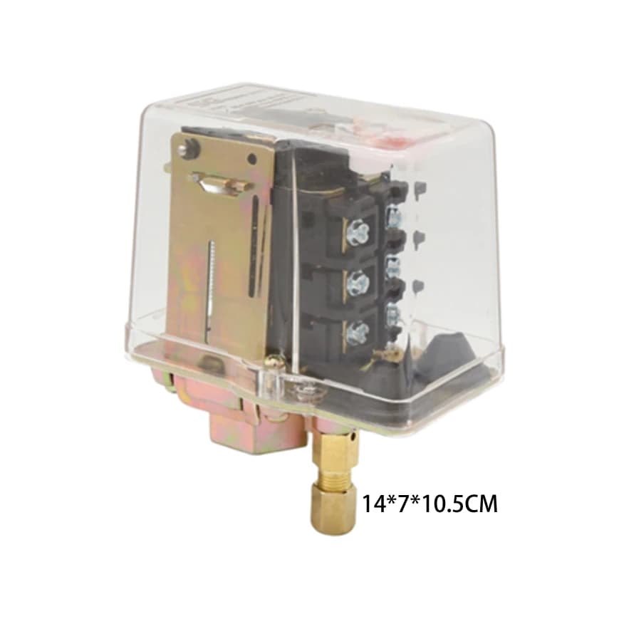 Controlador de pressão para compressor de ar com capa transparente e dimensões 14x7x10.5 cm