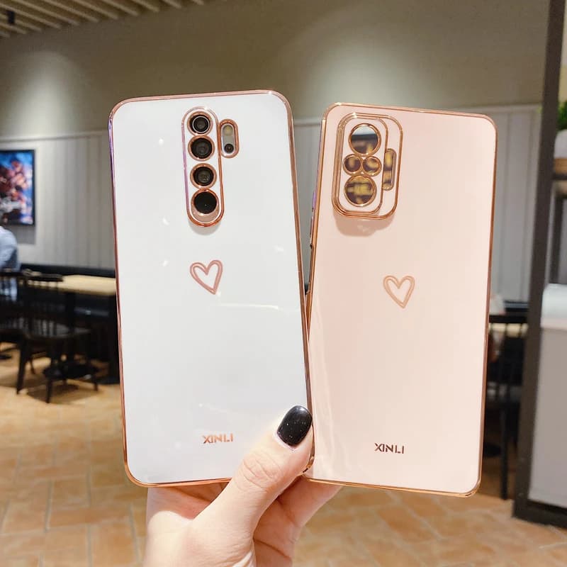 Capa de telefone de silicone com coração quadrado para Xiaomi Redmi Note 10 Pro