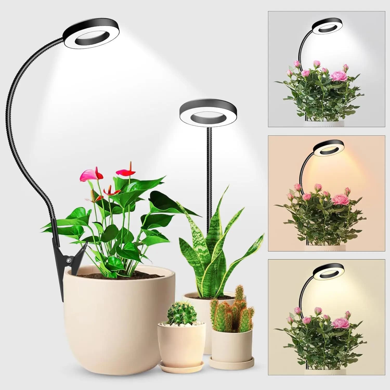 Luz de leitura e cultivo com 48 LEDs, 360°, lâmpada de mesa flexível com braço gooseneck, iluminação para plantas