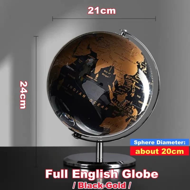 Globo terrestre decorativo Full English preto e dourado com base prateada, 20 cm de diâmetro