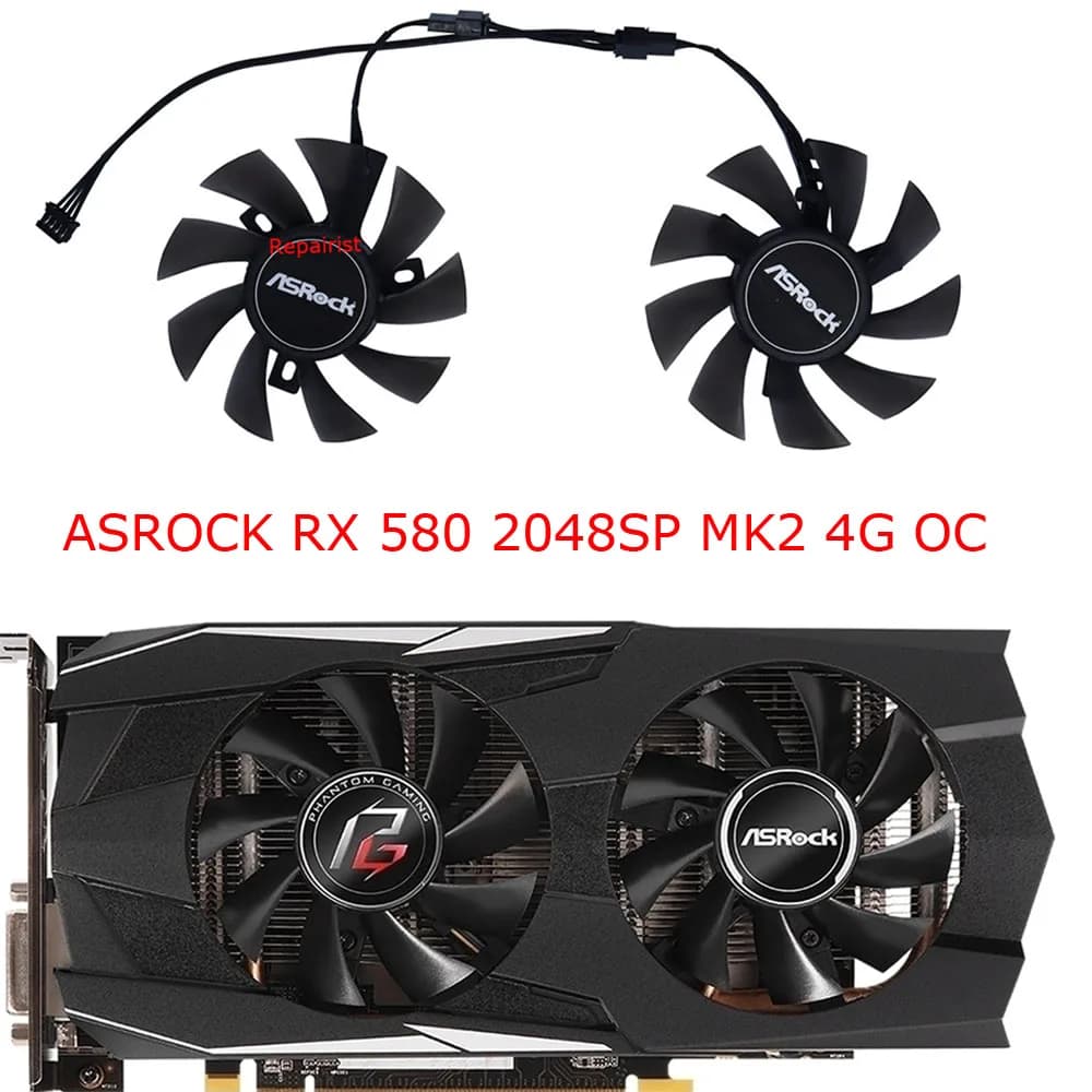 Ventilador de Placa de Vídeo, Cooler de GPU, Para ASROCK RX 580 2048SP MK2 4G/8G OC, Para Asrock Phantom Gaming RX570 4G, 2 Peças/Conjunto, T128015SU