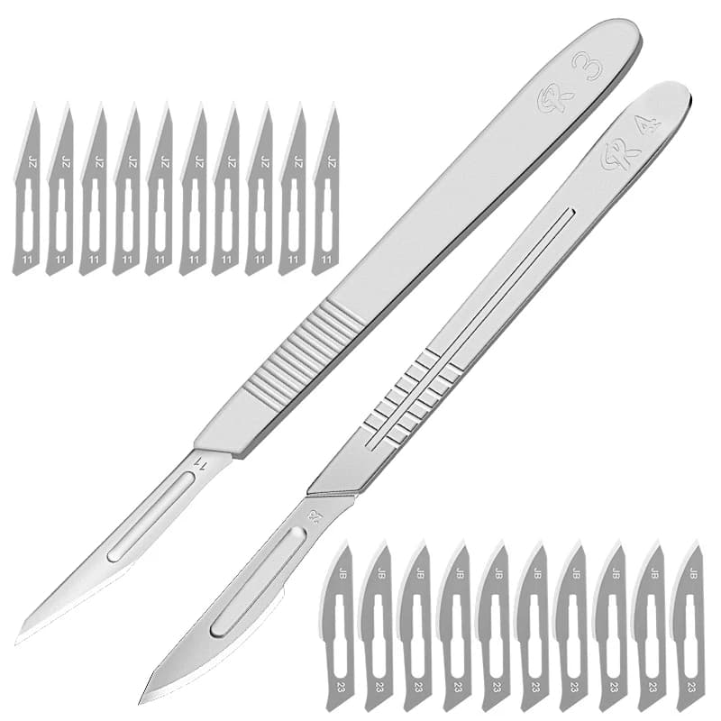 Kit bisturi Jácotei com 2 cabos de aço inox e 11 lâminas tipo 11 para escultura e gravação