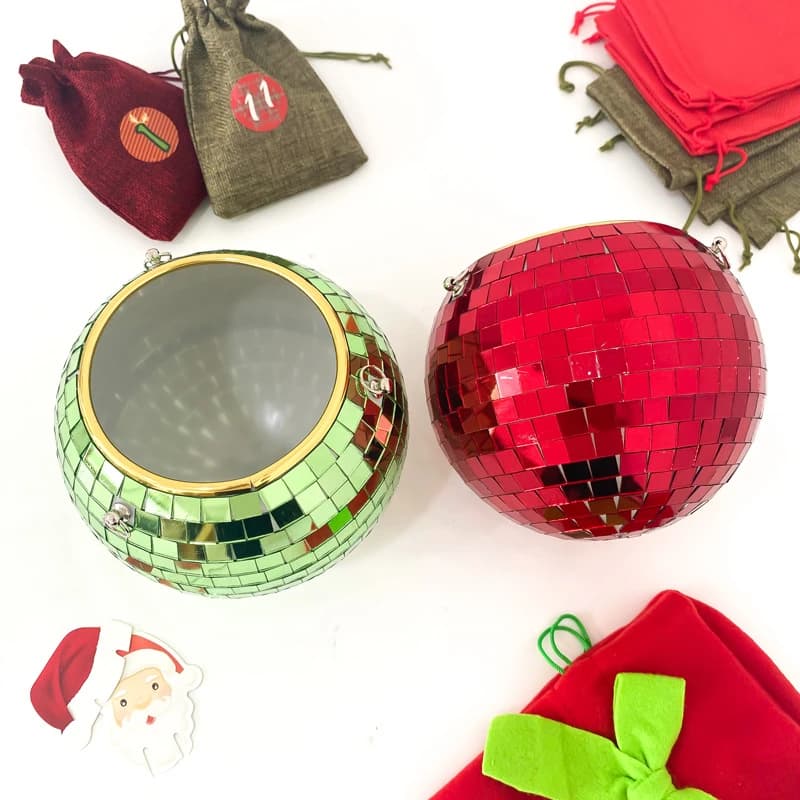 Conjunto de vasos de flores pendurados Disco Ball Boho espelhados verde e vermelho multicolorido