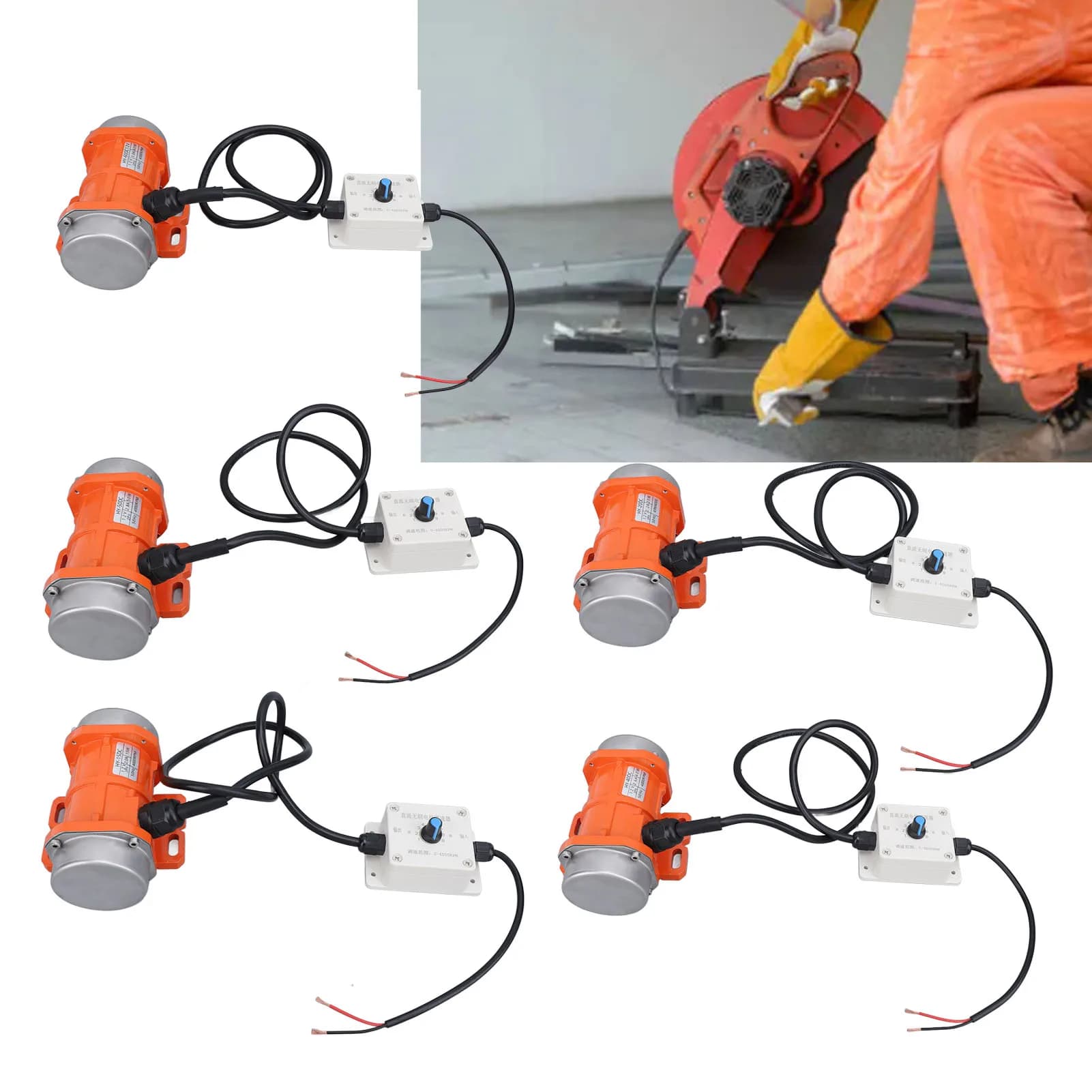 Conjunto de motores vibradores de concreto brushless 12V DC com controle de velocidade em uso na construção civil