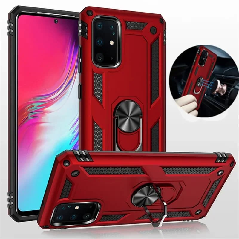 Capa de celular vermelha com armadura e suporte magnético para carro para Samsung Galaxy S20 Plus