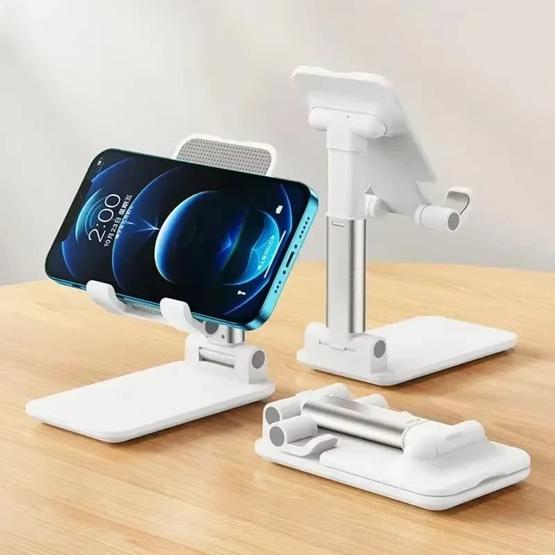 Suporte de mesa dobrável branco para celular e tablet ajustável universal