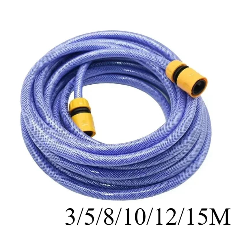 Mangueira de jardim 1/2 polegada azul com conectores amarelos, disponível em 3/5/8/10/12/15M