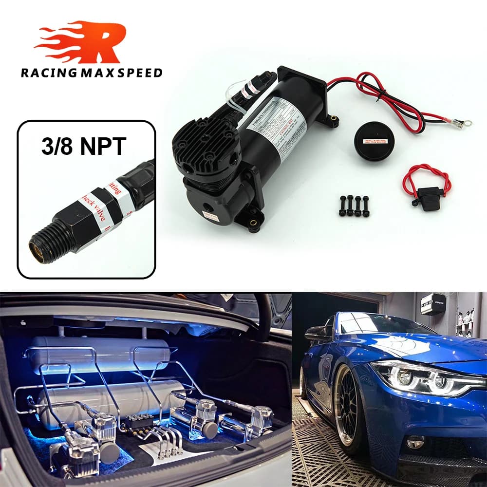 Universal 3/8npt 1/4npt 200psi 480c 12v kit bomba compressor de suspensão a ar cromo/preto