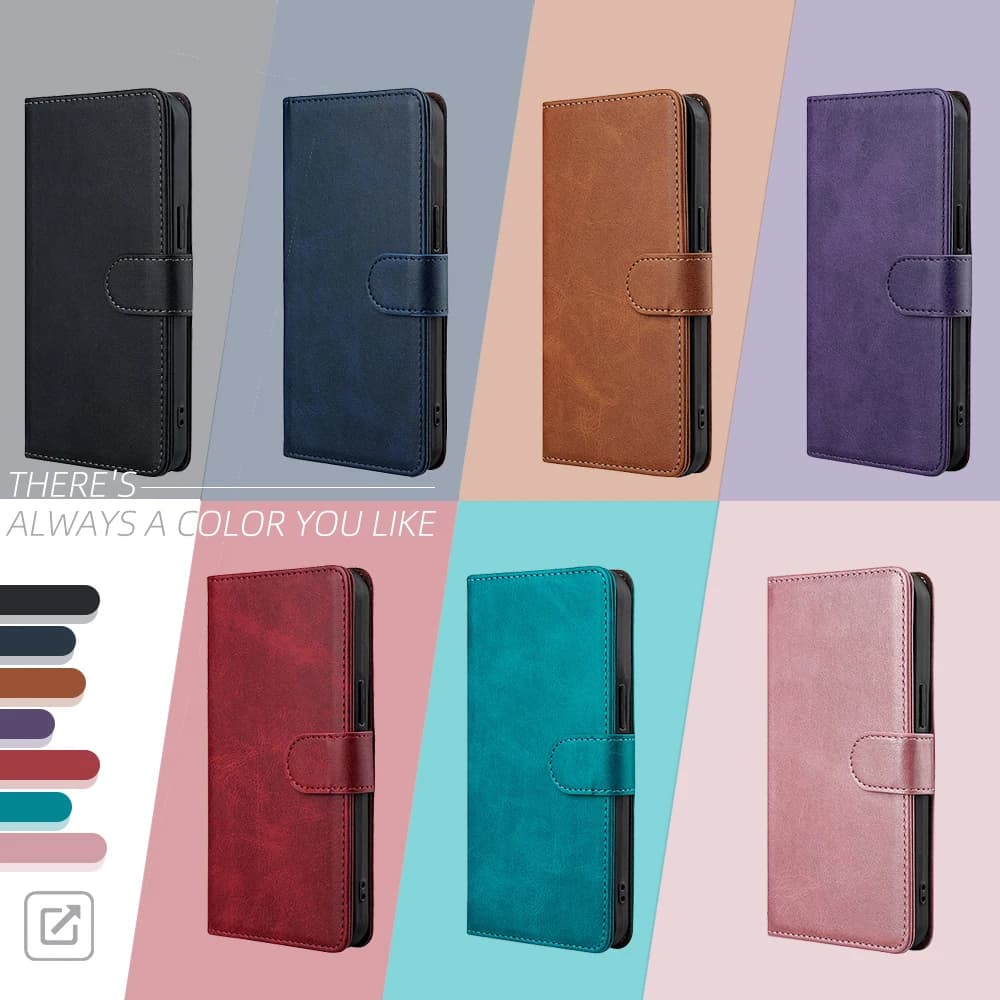 Capa para celular Xiaomi Poco em couro com fecho magnético disponível em várias cores como azul, preto, marrom, roxo, vermelho, turquesa e rosa