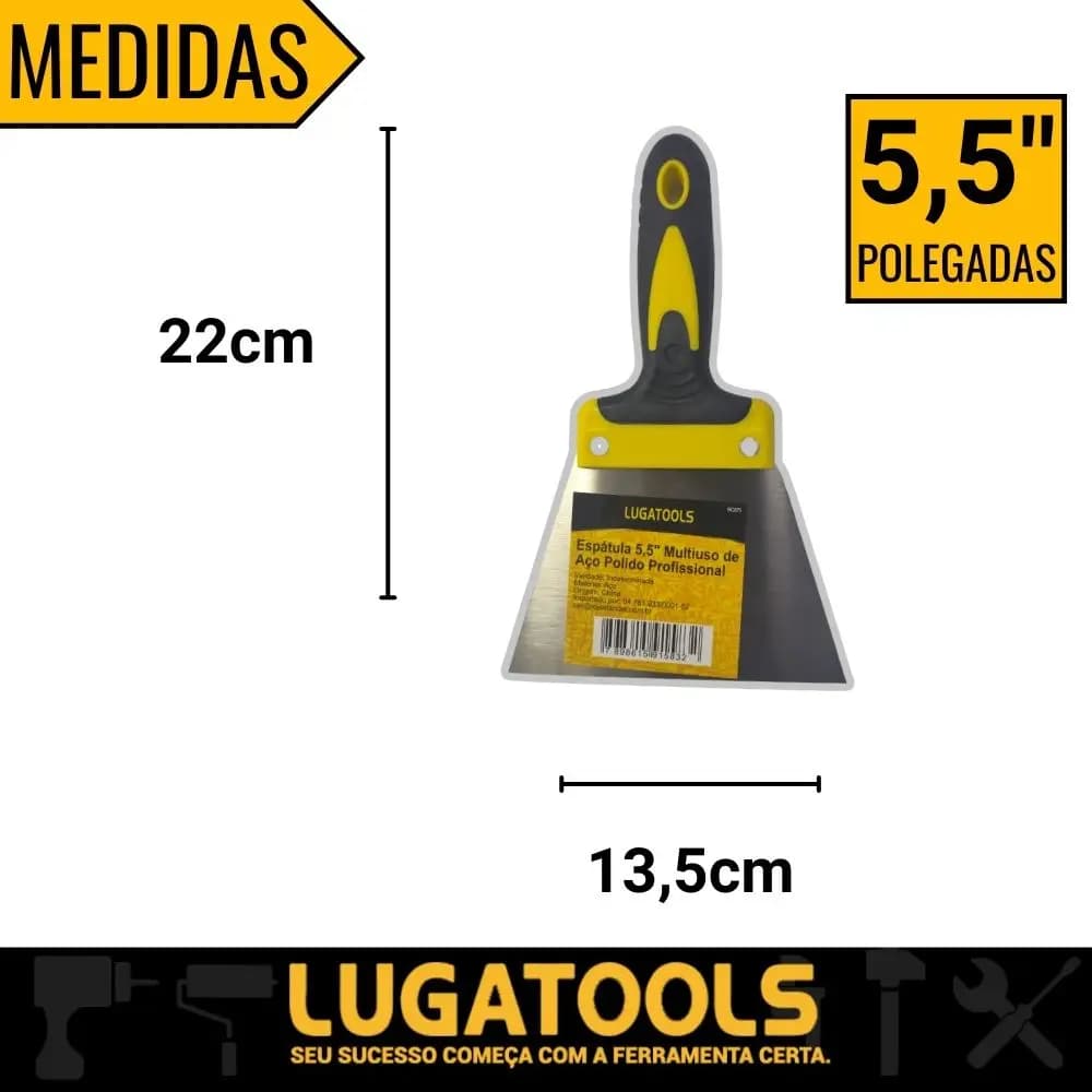 Espátula profissional multiuso de aço polido 5,5 polegadas Lugatools