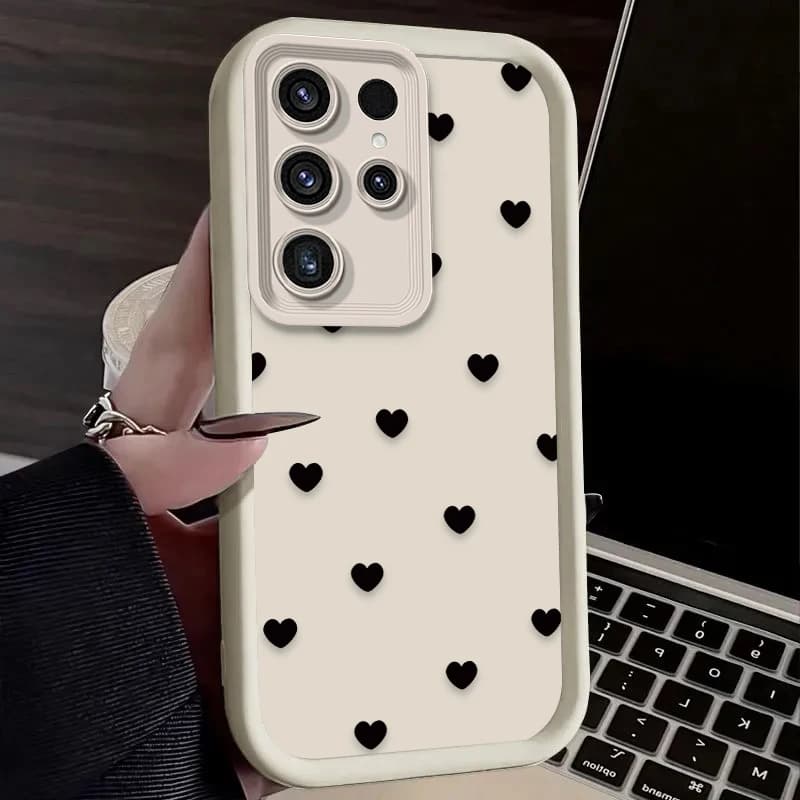 Capa de Telefone Pequena em Forma de Coração Preto para Samsung Galaxy S24 S25 S23 Ultra S22 S21 Plus FE A36 A56 A26 A16 A06 A15 A25 A35 A55 5G