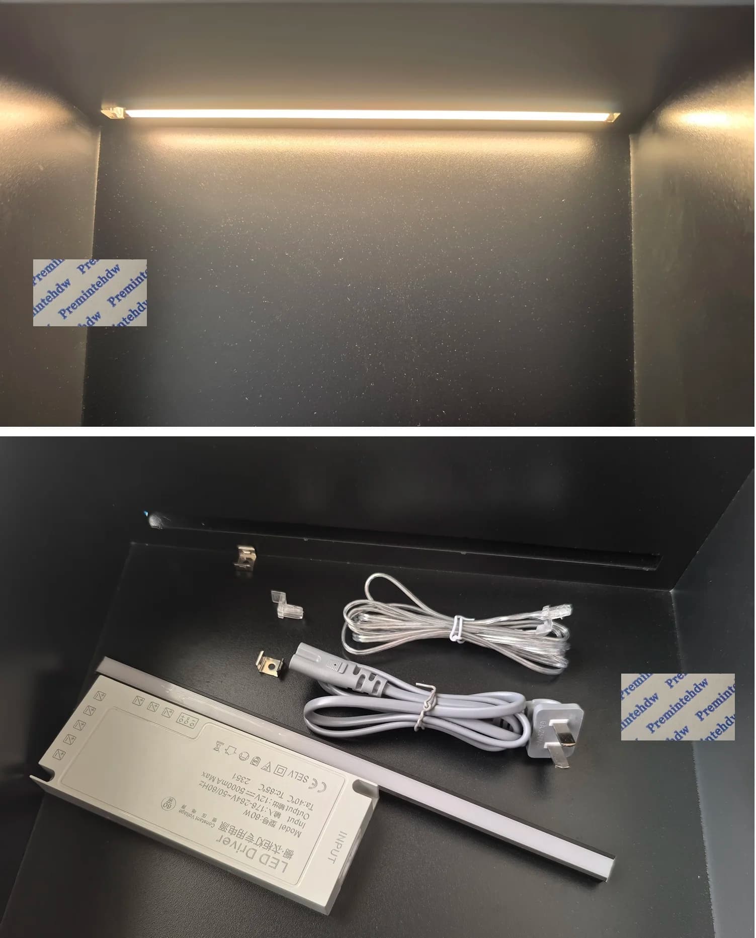Nicho de parede com luz LED e acessórios para instalação incluindo driver e cabos