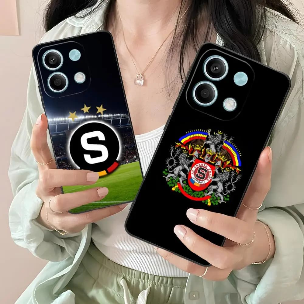 Capa para Xiaomi Redmi Note 14 preta com logo SPARTA FC Sparta Praha em estádio e brasão colorido