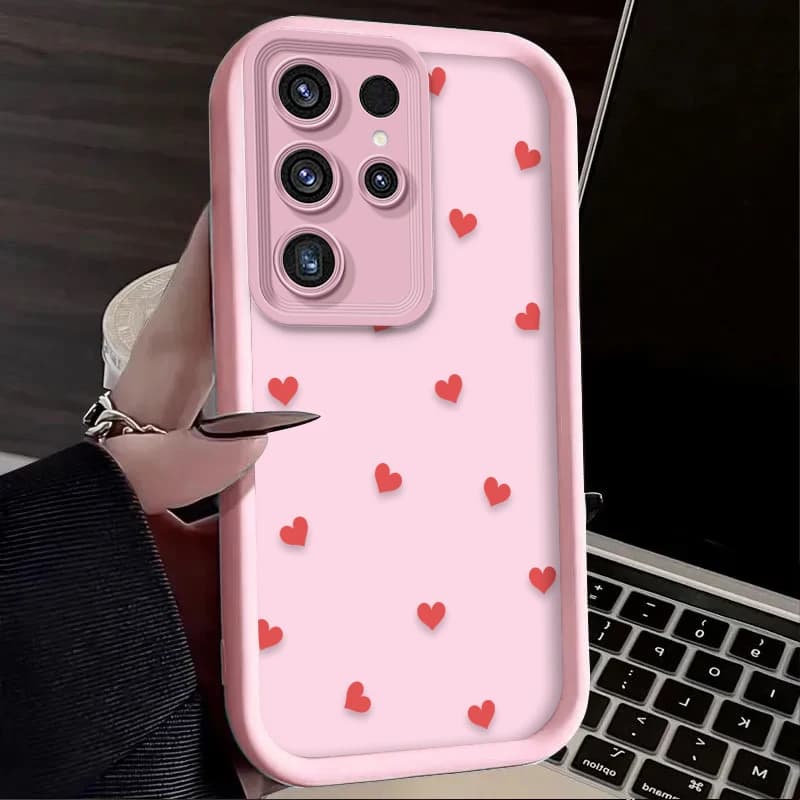 Capa de Telefone Pequena em Forma de Coração Preto para Samsung Galaxy S24 S25 S23 Ultra S22 S21 Plus FE A36 A56 A26 A16 A06 A15 A25 A35 A55 5G