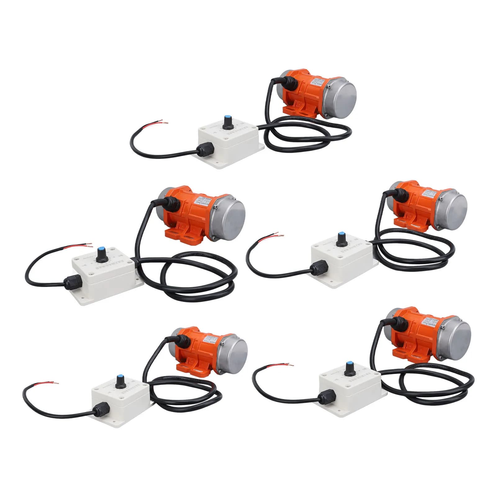 Motores de vibração elétricos laranja e cinza com cabos pretos