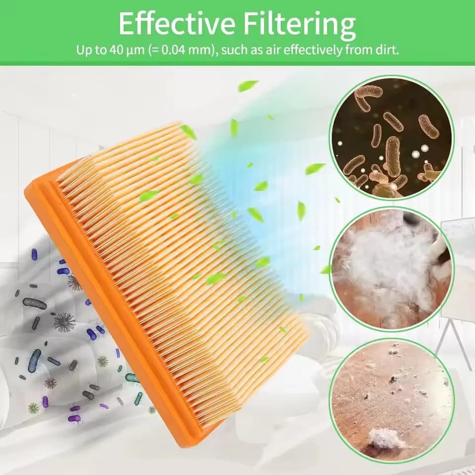 Filtro HEPA laranja para aspirador Karcher filtrando partículas de até 0,04 mm com alta eficiência