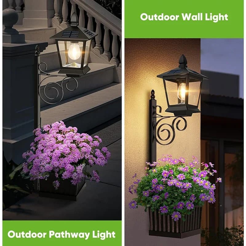 Luminária Solar 2 em 1 (de Parede/Suporte) com Vaso, Luminária Solar para Plantas, Vaso de Flores para Decoração de Jardim e Gramado
