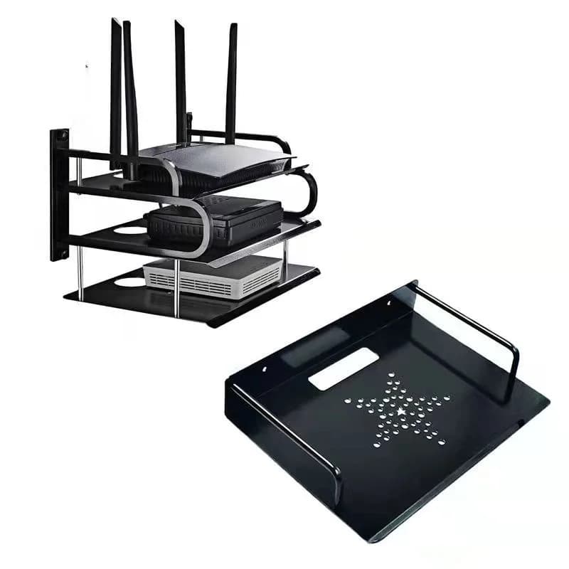 Suporte de montagem na parede para eletrônicos, preto com padrão de estrelas