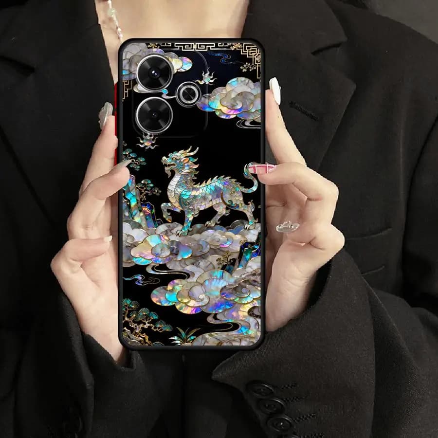 Capa de telefone Mysterious Kirin para Xiaomi Redmi Note com design de dragão iridescente