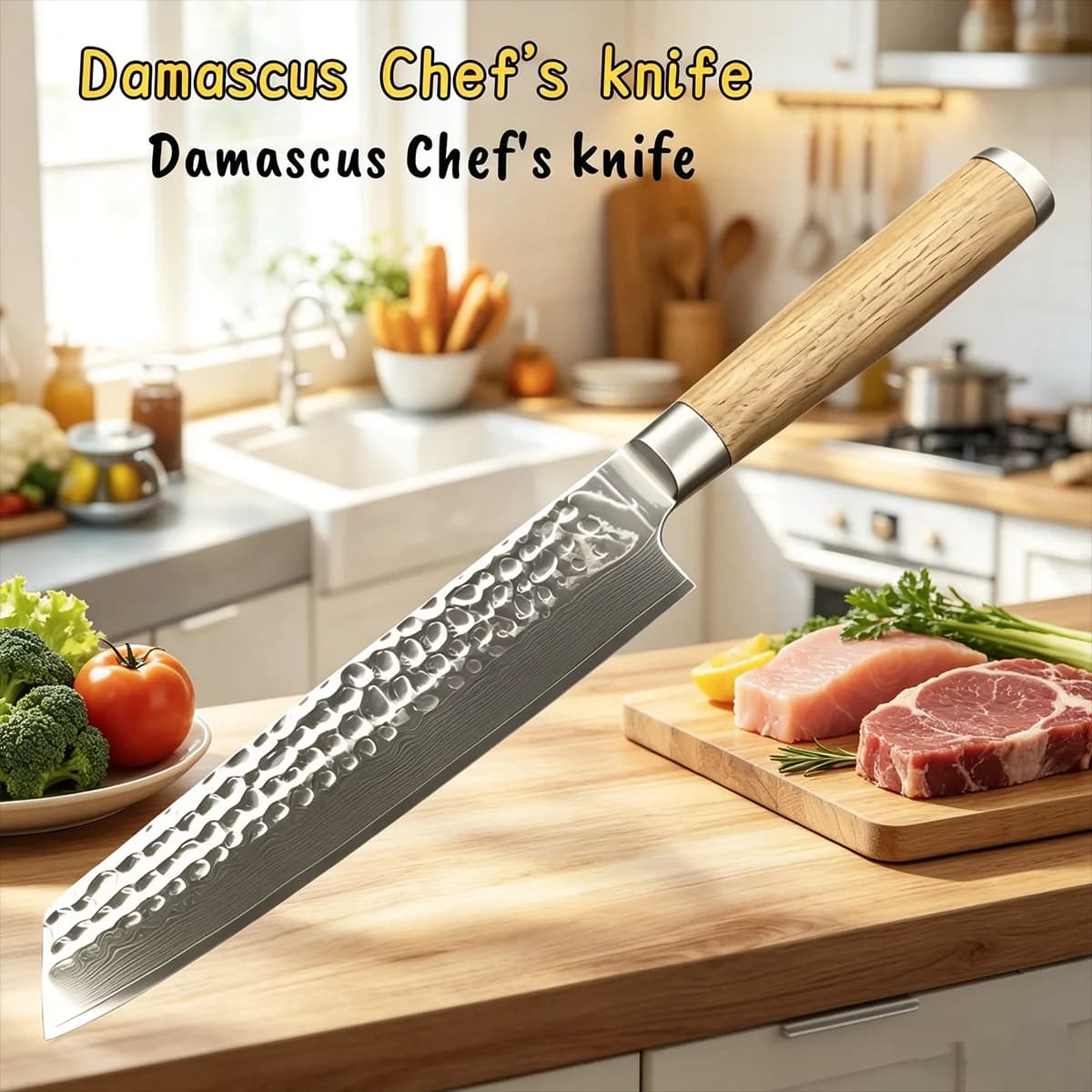 Faca de chef de 8 polegadas em aço damasco VG10 com 67 camadas, faca de cozinha profissional japonesa Kiritsuke com cabo de madeira de nogueira