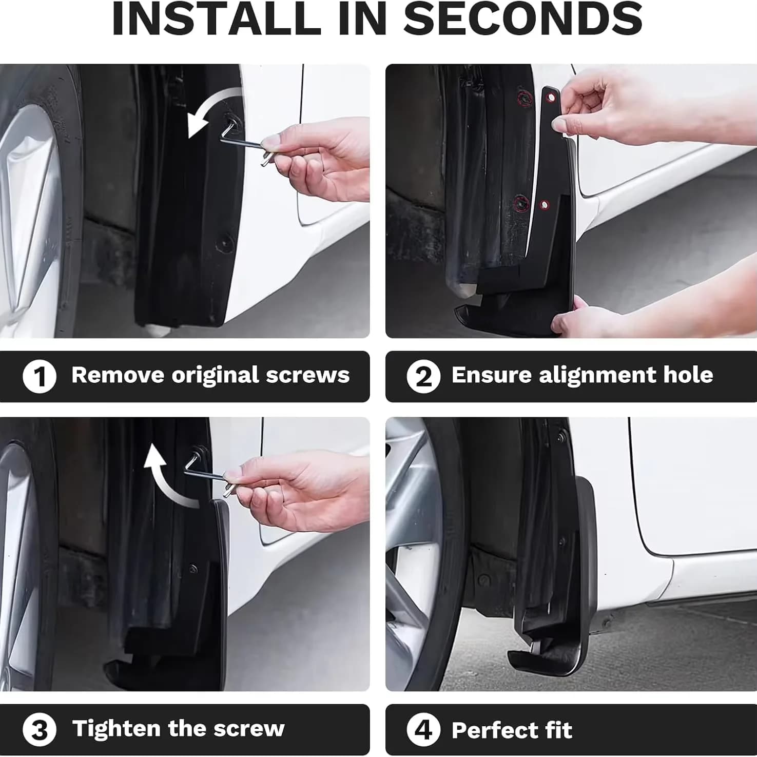 Instalação rápida protetor para-lama Tesla Model Y 2025 com parafusos e ajuste perfeito sem ferramentas extras
