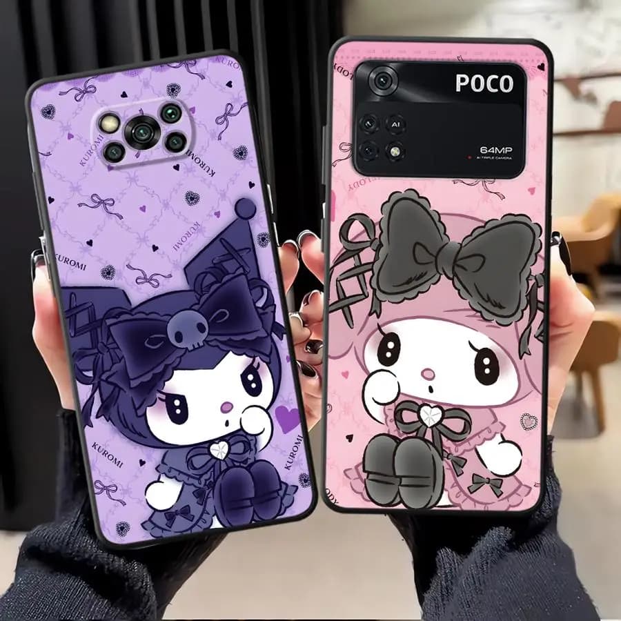 Capa de telefone Xiaomi Poco com design de personagens SanrioS Cute KuromiS, rosa e roxa